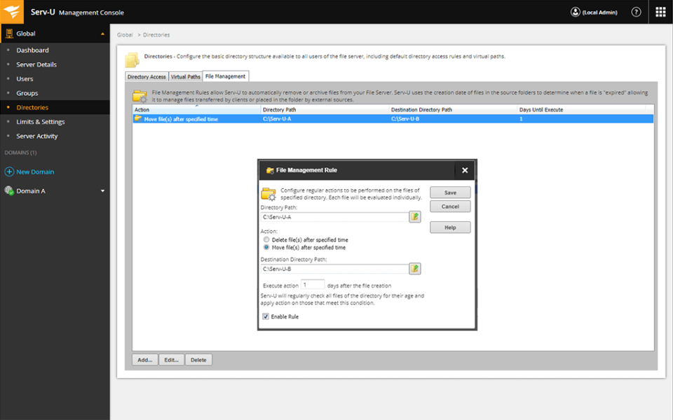 screenshot of Serv-U FTP Server